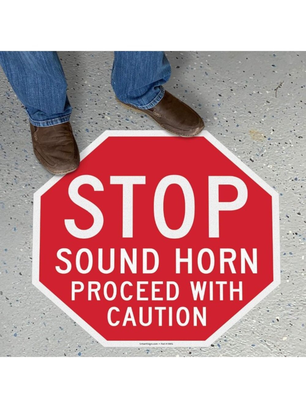 Stop Sound Horn Proceed with Caution Floor Sign - Anti-Slip Octagonal 24x24